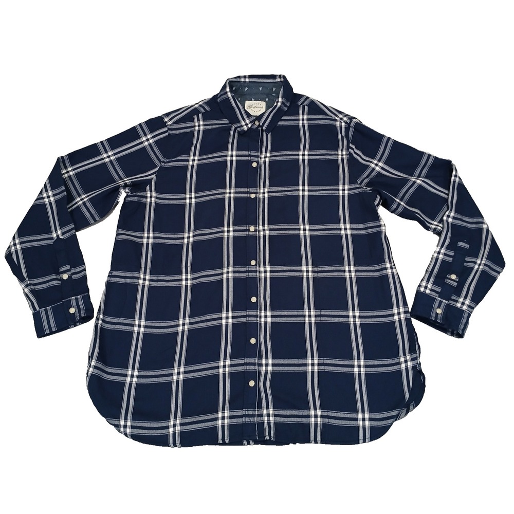 Jachs Girlfriend NY Blue Flannel Button Up Shirt Womens XL Plaid Pearl Snap‎